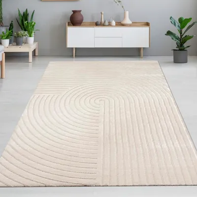 Obrázok produktu pre Béžový koberec so zaoblenými líniami pre štýlové obývacie izby Veľkosť - 140 x 200 cm