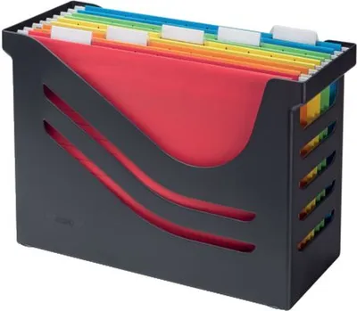 Immagine prodotto di Jalema 2658026998 Scatola per cartelle sospese Re-Solution - nera, contenente 5 cartelle sospese A4 colorate