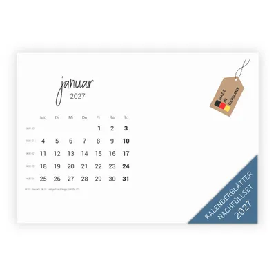 Produktbild von PuK Fotokalender Nachfüllset zum selbst gestalten Kalenderkarten | Tischkalender 2027 DIN A5 Monatsübersicht | Bastelkalender mit Feiertagen