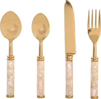 Zdjęcie produktu dla Sztućce Home ESPRIT Białe złoto Stal nierdzewna Masa perłowa 4,5 X 2 X 21 CM 16 szt