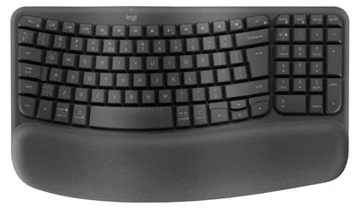 Produktbild von Logitech ERGO Wave Keys, Volle Größe (100%), Kabellos, RF Wireless + Bluetooth, Membran Key Switch, QWERTY, Graphit