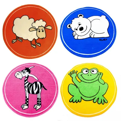 Produktbild von Kinderteppich Ø 70cm Spielteppich Kinderzimmer Schaf Frosch Zebra Eisbär Deko , Design:Zebra