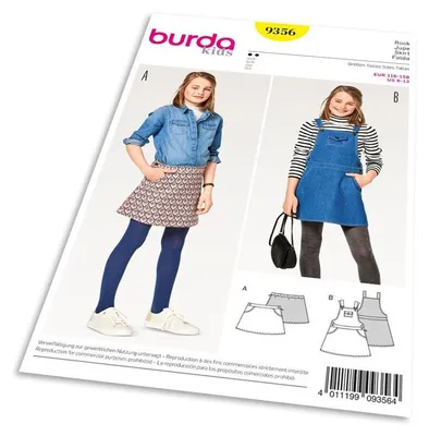 Obrázek produktu pro Střih Burda 9356 - Dětská džínová sukně, laclové šaty, sukně s laclem