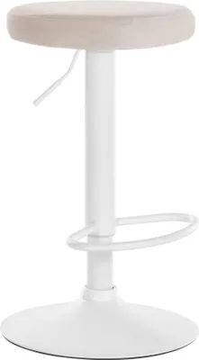 Immagine prodotto di Sgabello da bar - Sgabello con rivestimento in velluto - Poggiapiedi confortevole e regolabile in altezza | Colore: crema | Colore base: bianco