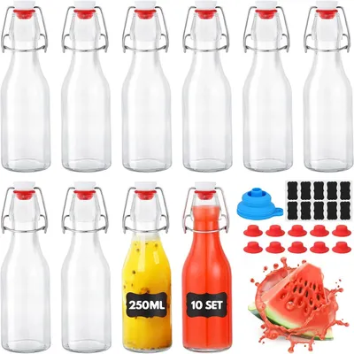Image de Bouteilles en verre de 250 ml avec bouchon à vis - Lot de 10 bouteilles en verre à remplir - Petites bouteilles à remplir, avec 10 joints supplémentaires