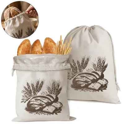 Produktbild von 2 Stück Groß Brotbeutel Leinen, 30*40 cm, Brotaufbewahrung, Waschbar Brottasche Baguette mit Kordelzug Brotsack zum Frischhalten