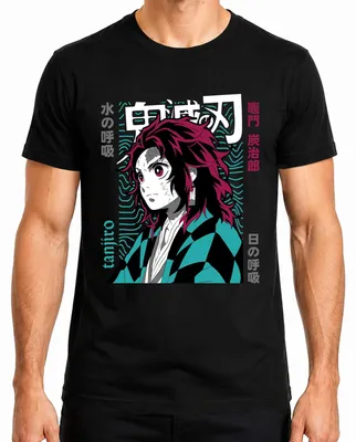 Zdjęcie produktu dla Koszulka męska Tanjiro Demon Slayer Sword Demon Hunter Water Breathing Japan Y2K Streetwear, czarny, XL
