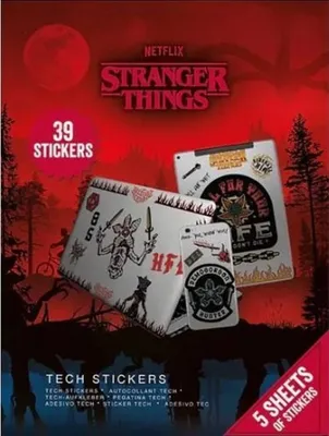 Zdjęcie produktu dla Naklejki Stranger Things Tech, zestaw 39 naklejek na laptopy, telefony komórkowe i tablety (Upside Down Battle Design) - Oficjalny produkt promocyjny
