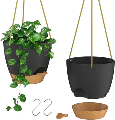 Zdjęcie produktu dla Wisząca doniczka 25 cm, zestaw 2 sztuk, samonawadniająca, z otworami drenażowymi, do wnętrz