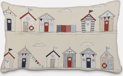 Produktbild von SCHÖNER LEBEN. Kissenhülle Maritim Strandhäuschen ecru blau rot Größe 40x60cm (HxB) 40x60cm (HxB) Größe