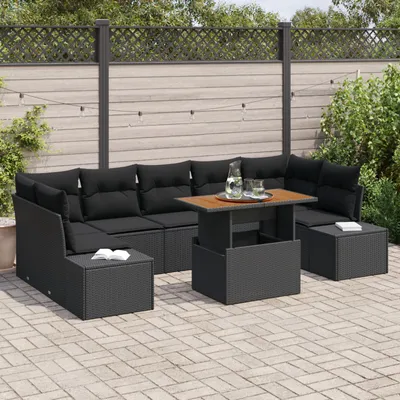 Produktbild von ZMH Garten-Sofaset Set aus 8 Schwarz und Naturholz
