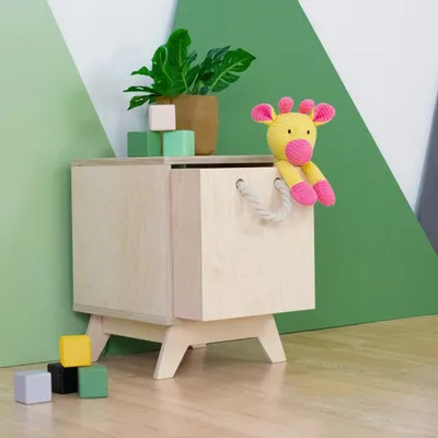 Produktbild von Aufbewahrungsbox aus Holz Modell 3 - mit Griffen aus geflochtenem Seil - Türkisblau und Naturholzfarbe - 33 x 33 x 37 cm