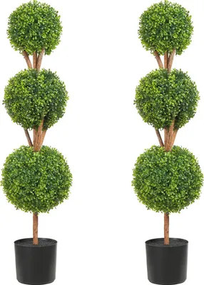Obrázok produktu pre VEVOR Boxwood Ball Artificial 122 cm vysoký Záhradná dekorácia boxwood v kvetináči guľa umelý boxwood guľa umelá rastlina z PE, dreva, PP vrátane 2 ks. Dekoratívne LED svetlá a 10 ks. Náhradných listov