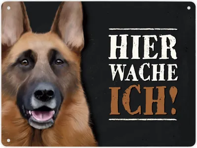 Produktbild von Hier wache ich! Metallschild XL mit Schäferhund Motiv Schild Blechschild