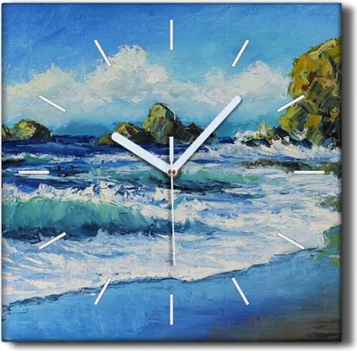 Produktbild von Coloray Hodiny Unikátní 30x30 cm  Tiché hodiny Pro obývací pokoj a kuchyň Nástěnné hodiny Plátno Černé ručičky hodin - Mořské vlny pobřeží