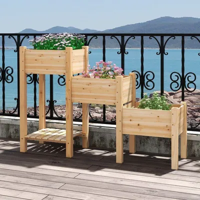Produktbild von 3 Etagen Hochbeet aus Holz mit Entwässerungslöchern Erhöhtes Gartenbeet Natur