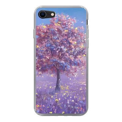 Produktbild von MuchoWow® Handyhülle Schutzhülle Hülle für iPhone 8 Baum - Sommer - Rosa Silikon Softcase Handy Hülle - Schutzhaube
