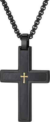 Obrázek produktu pro Pánský řetízek s křížem VQ-38807 - Černá/Zlatá KP38807
