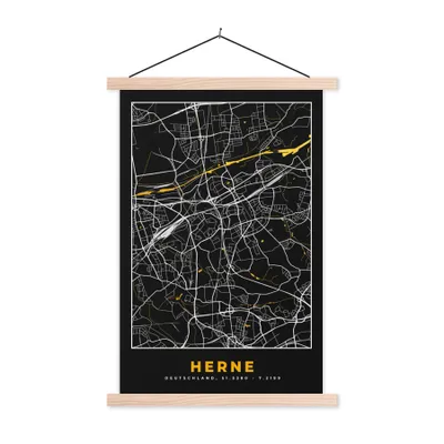 Produktbild von MuchoWow® Textilposter Herne - Stadtplan - Deutschland - Karte - Gold 120x180 cm mit holzfarbenen Rahmen - Textil-Plakat