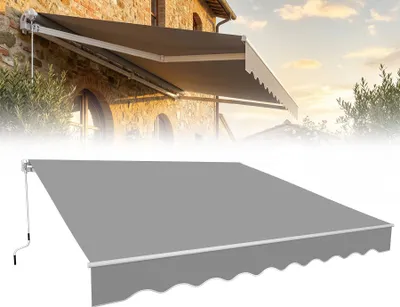 Produktbild von FIVMEN Balkon Markise 360 x 300 cm Gelenkarmmarkise mit Aluminium, Manuelle Handkurbel, Klemmmarkise ohne Bohren für Terrasse & Veranda, UV-beständig, Wasserabweisend, Sonnenschutz, Hellgrau
