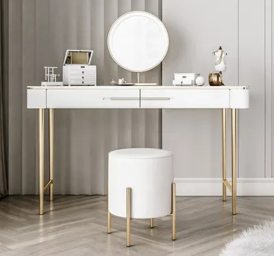 Productafbeelding van Witte make-uptafel, design make-uptafel met 2 lades, kaptafel
