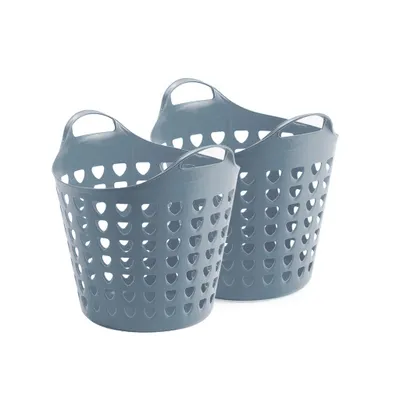 Produktbild von Set: 2 x Flexibler Aufbewahrungskorb 35 Liter mit Belüftungslöchern (Taubenblau)