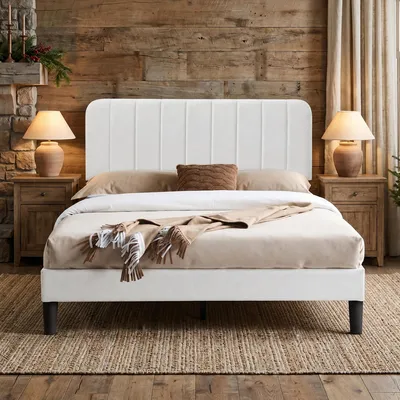 Productafbeelding van VECELO Gestoffeerd bed, 140 x 200 cm, tweepersoonsbed, verstelbaar hoofdeinde, massief hout