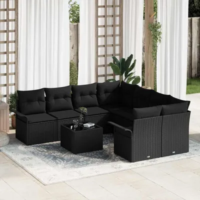 Produktbild von "Rabatt" Gartensofa-set - Balkonmöbel/Terrassenmöbel - mit Kissen 9 pcs Schwarz Poly-Rattan - Lounge-Dining set CC12476