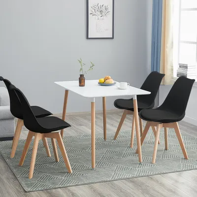 Image de HJ_WeDoo Table de salle à manger 110x70x73cm (blanc) avec 4 chaises (noir) Ensemble de salle à manger Convient pour les restaurants, bureaux, salles de réception