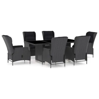 Immagine prodotto di set da pranzo da giardino 7 pezzi con cuscini in poly rattan grigio scuro
