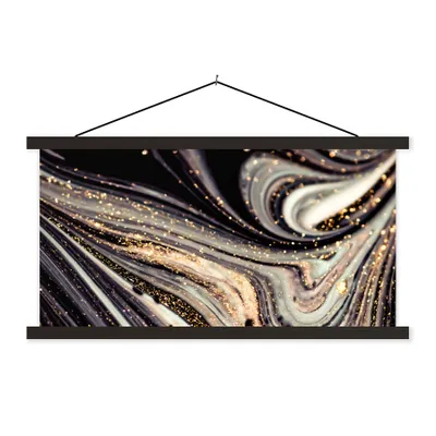 Produktbild von MuchoWow® Textilposter Marmoroptik - Schwarz - Gold - Weiß - Glitter - Marmor 120x60 cm mit schwarzem Rahmen - Dekoration Schlafzimmer