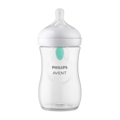 A clear, studio shot of a Philips Avent baby bottle against a white background.