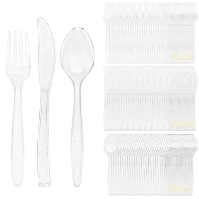 Besteckset, wiederverwendbar, 3-teilig, transparent, Kunststoff