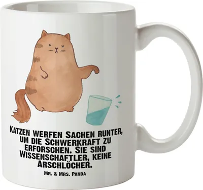 Produktbild von Mr. & Mrs. Panda Pott Katze Wasserglas - Weiß - Geschenk, großer kaffeepott, jumbotasse, Große Tasse, Neugierig, Riesenkaffeetasse, Haferl, Kater, Cat, weisse, Cats