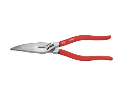 Produktbild von Wiha Flachrundzange Länge 200mm 40Grad gebogen poliert lange Schneide mit Kunststoff-Hüllen - 26725