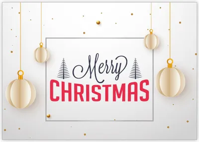 Produktbild von 4x Frische moderne Weihnachtskarte mit Baumschmuck: Merry Christmas