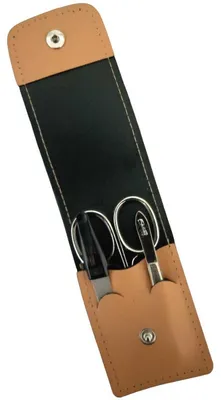 Produktbild von Solingen* Maniküre Set im Lederetui –  Germany – Nagelschere, Saphirnagelfeile (grob/fein), Pinzette zur Nagelhautpflege – Echtes Leder Beige