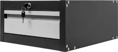 Zdjęcie produktu dla Metalowa szafka narzędziowa podwieszana Mega-M z jedną szufladą na prowadnicach, kompaktowa, 37x48,6x19cm, system 01, grafit/front szary