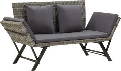 Zdjęcie produktu dla The Living Store Ławka ogrodowa z poduszkami 176 cm szary polirattan