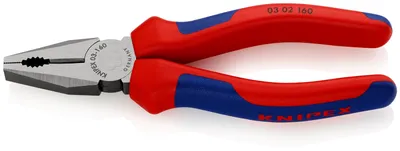 Produktbild von Knipex KombizangeKopf poliert, Griffe mit zweifarbigen Mehrkomponenten-Griffhüll - 03 02 160 SB