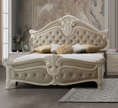 Produktbild von Barock Doppelbett Nora 180x200 cm in Weiß / Beige