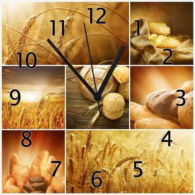 Produktbild von Wallario Design Wanduhr Getreide und Brotsorten aus Weizen aus Echtglas, Größe 30 x 30 cm