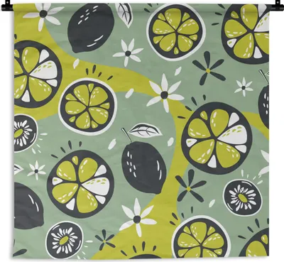 Produktbild von MuchoWow® Wandteppich Wandbehang Sommer - Obst - Blumen 150x150 cm Tapisserie Dekoration Wandtuch - Wohnaccessoires - Modernes