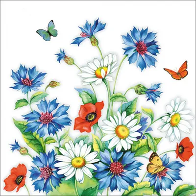 Produktbild von Servietten Papier 33x33cm 3-lagig mit Wildblumen Motiv 20 Stück