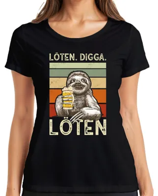 Obrázek produktu pro LÖTEN DIGGA Sloth Beer Retro Vintage Funny Party Gift Dámské tričko, černá, L