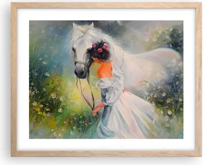 Produktbild von Gerahmtes Poster - Rahmen in heller Eiche - Frau Wiese Pferd - 50x40 cm - Wand Bild - Wanddeko - Wandbilder - Kunstposter - Wandposter - Bilderrahmen - Bilder - Kunstdruck - Wandbild - P2NAA50x40-3470