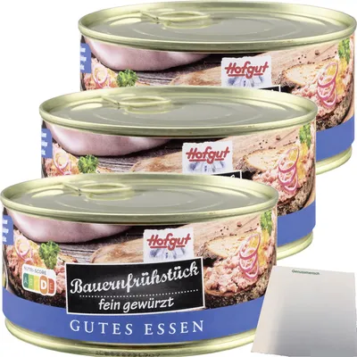 Produktbild von Hofgut Bauernfrühstück Aufstrich 3er Pack (3x300g Dose) + usy Block