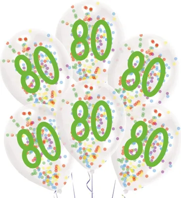 Zdjęcie produktu dla Amscan Balony Konfetti 80 lat 27,5 cm lateksowe białe 6 szt