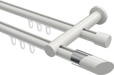 Produktbild von Interdeco Innenlaufstange / Gardinenstange mit Innenlauf Weiß, Typ Platon Verano (Schräge Bicolor), 20 mm Ø 2-läufig, 360 cm