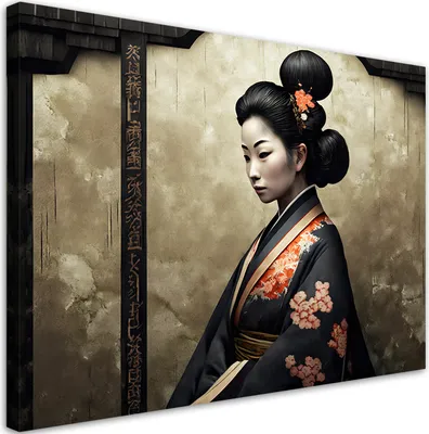 Produktbild von Leinwandbild Japanische Geisha 60x40 Feeby Grau bild für die wand bereit zum aufhängen